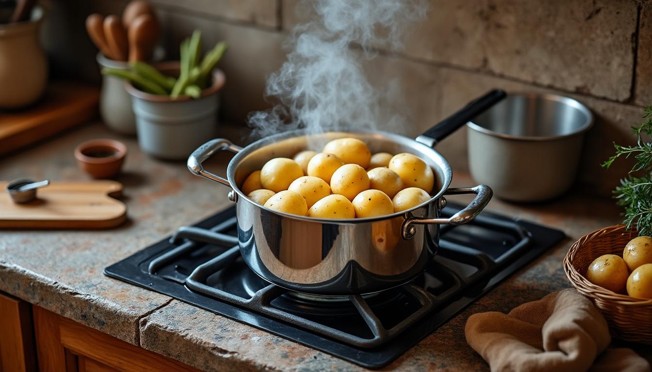 découvrez le temps de cuisson idéal des pommes de terre à l'eau pour une texture parfaite, qu'elles soient en morceaux ou entières.